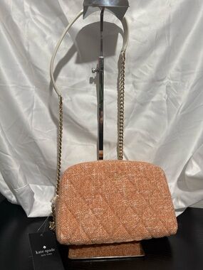 kate spade Peach Tweed Quilted Crossbody with Gold Chain